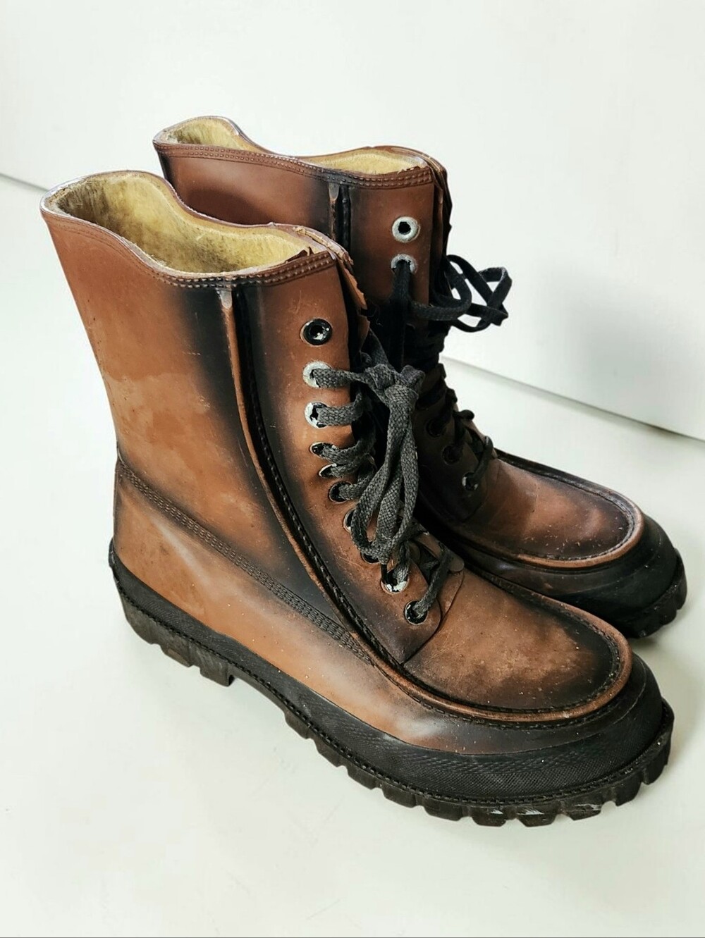 Vintage Field Trail Rubber Steel Shank Sherpa Lined Mid Calf Work Boots Mens 12